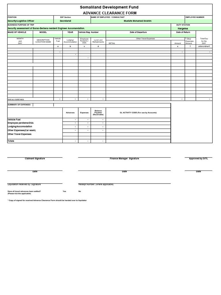 Advance Clearance for Travel Expenses | PDF