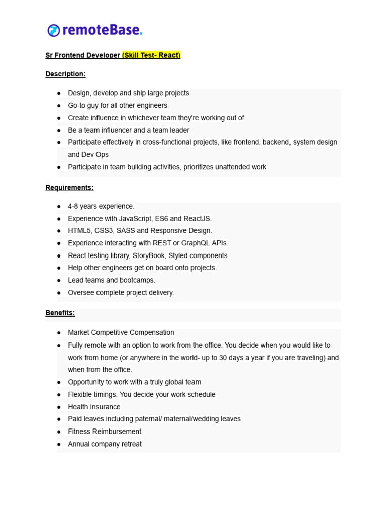 Senior Frontend Developer Role - React | PDF | Art