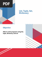 List, Tuple, Set, Dictionary