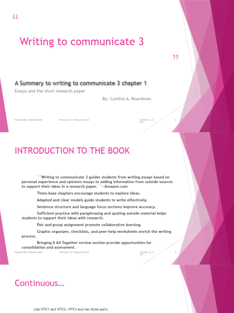 Writing to communicate 3 chapter one pdf essays paragraph