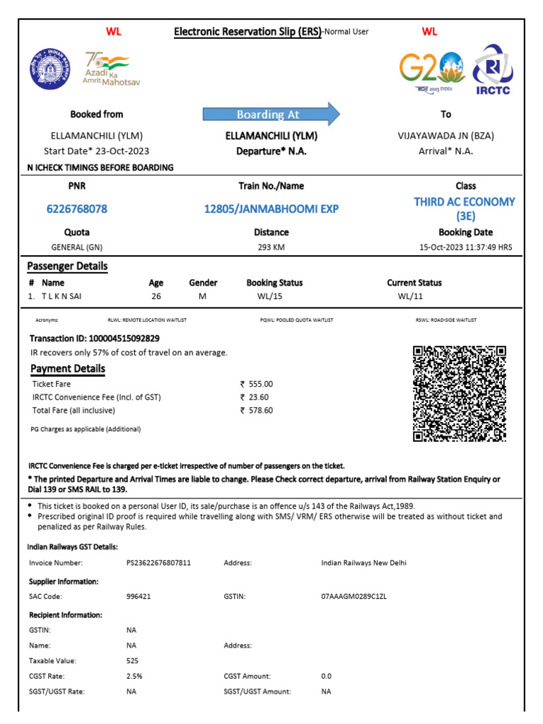12805/janmabhoomi Exp Third Ac Economy (3E) : WL WL | PDF