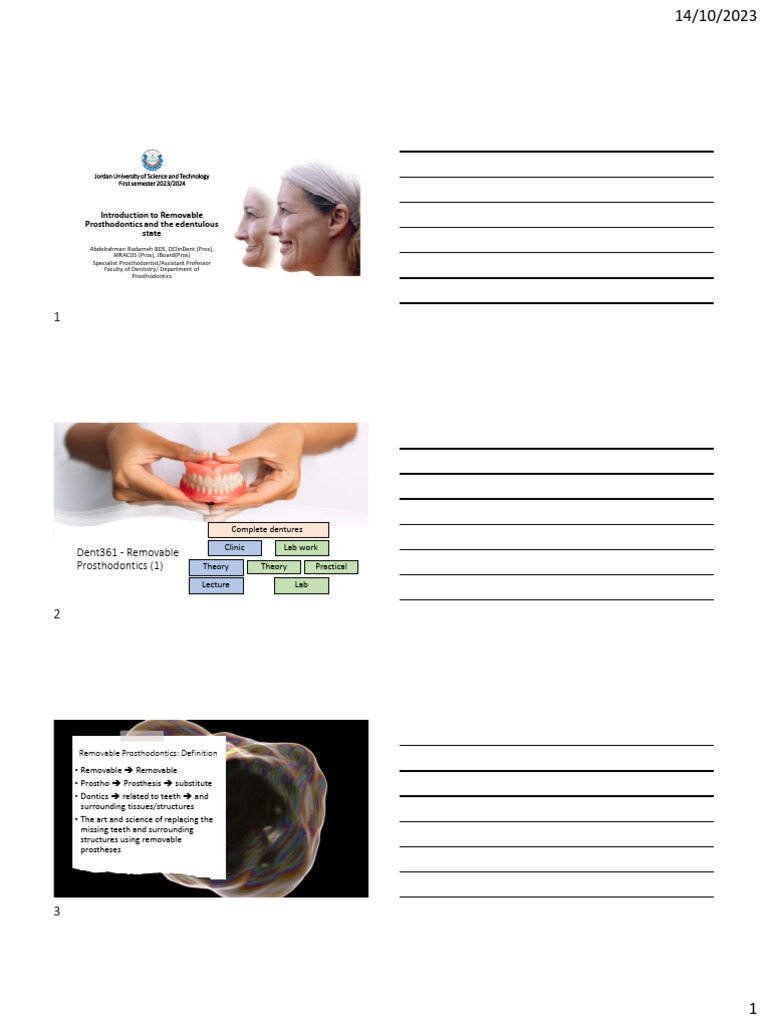Lecture 1. Introduction to Complete denture treatment and Edentulous ...