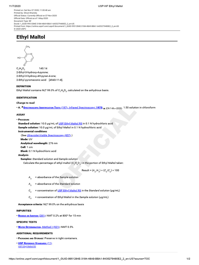 USP-NF Ethyl Maltol | PDF