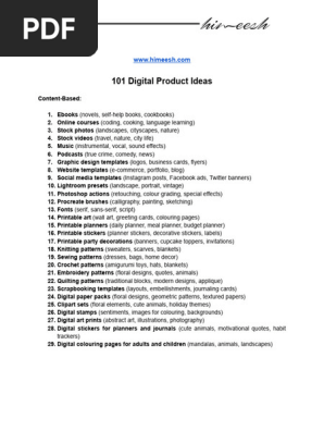 101 Digital Product Ideas