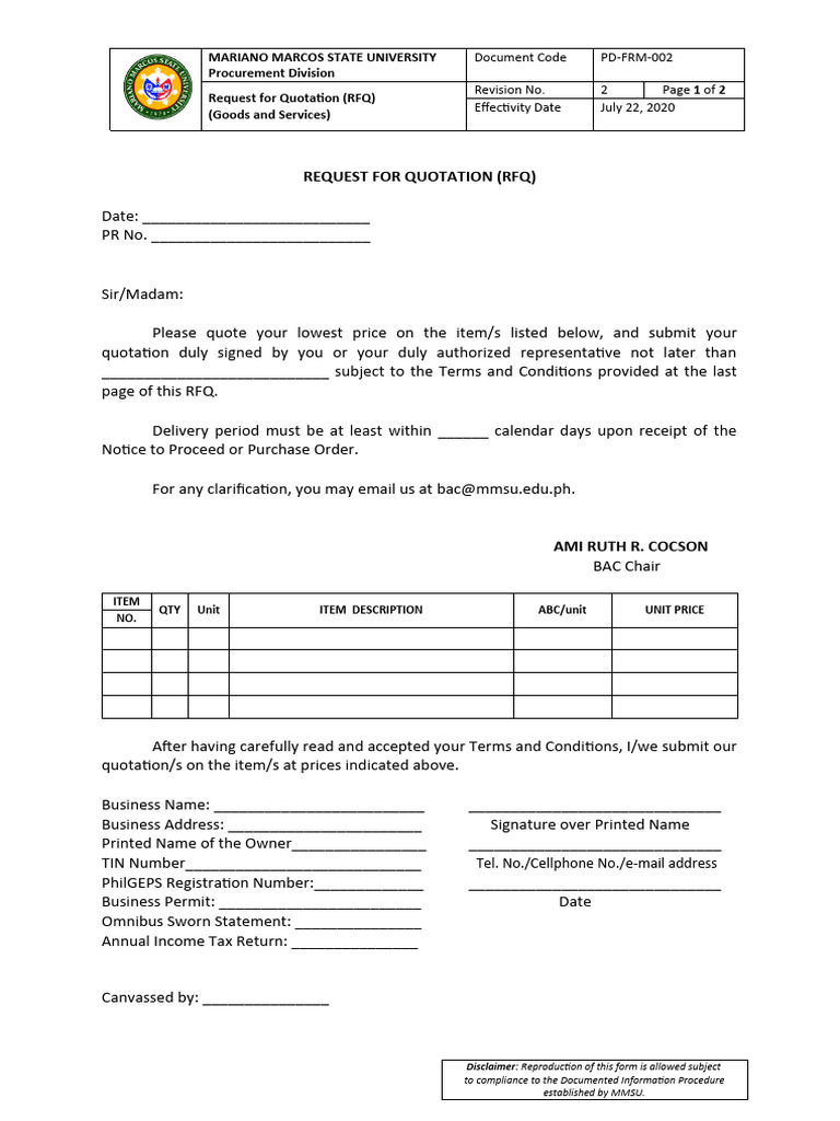 002 Request For Quotation Goods and Services Rev 2 PDF Taxes