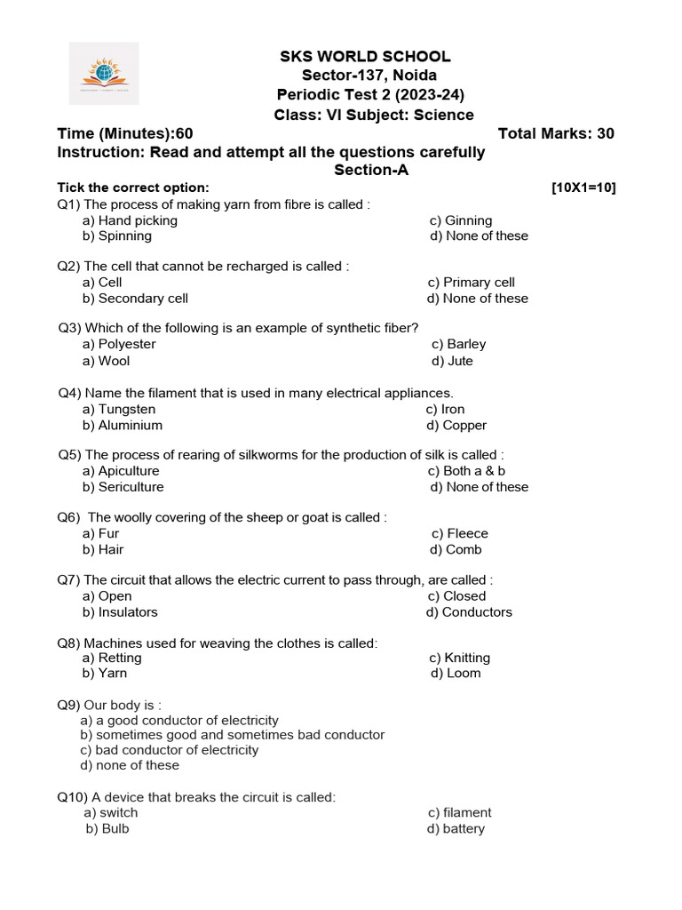 Class 6 Pt 2 2023 24 Science Pdf Fibers Wool