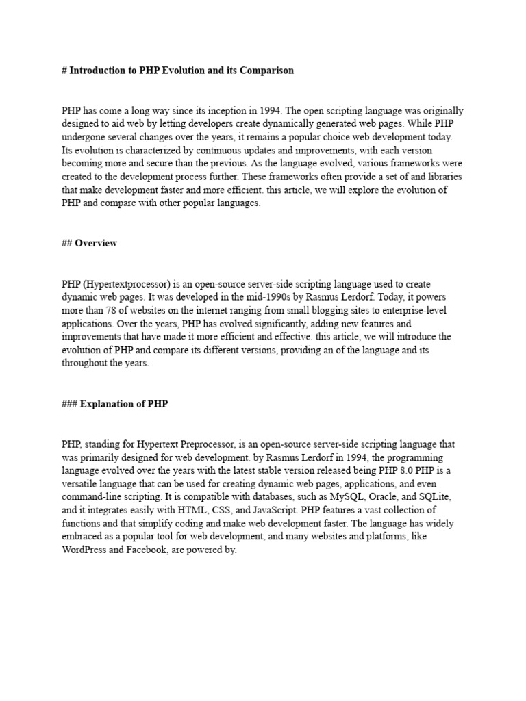 Introduction to php evolution and its comparison pdf