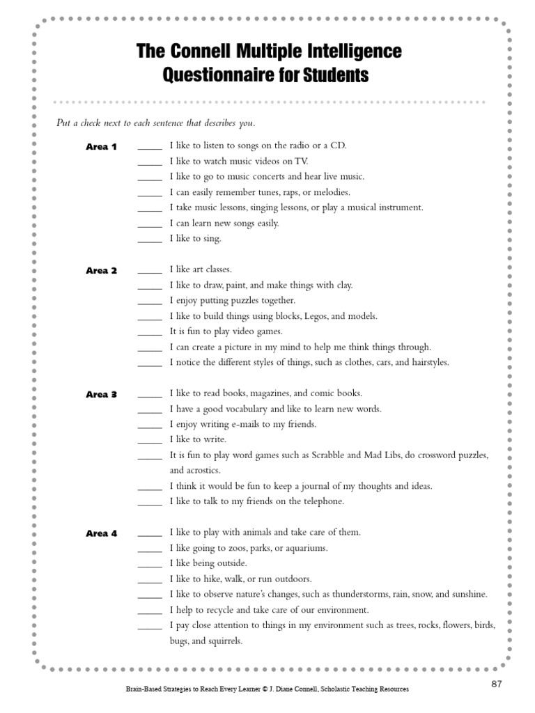 Multiple Intelligences Quiz PDF