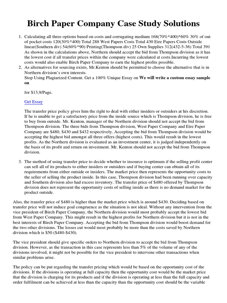 Birch Paper Company Case Study Solutions PDF