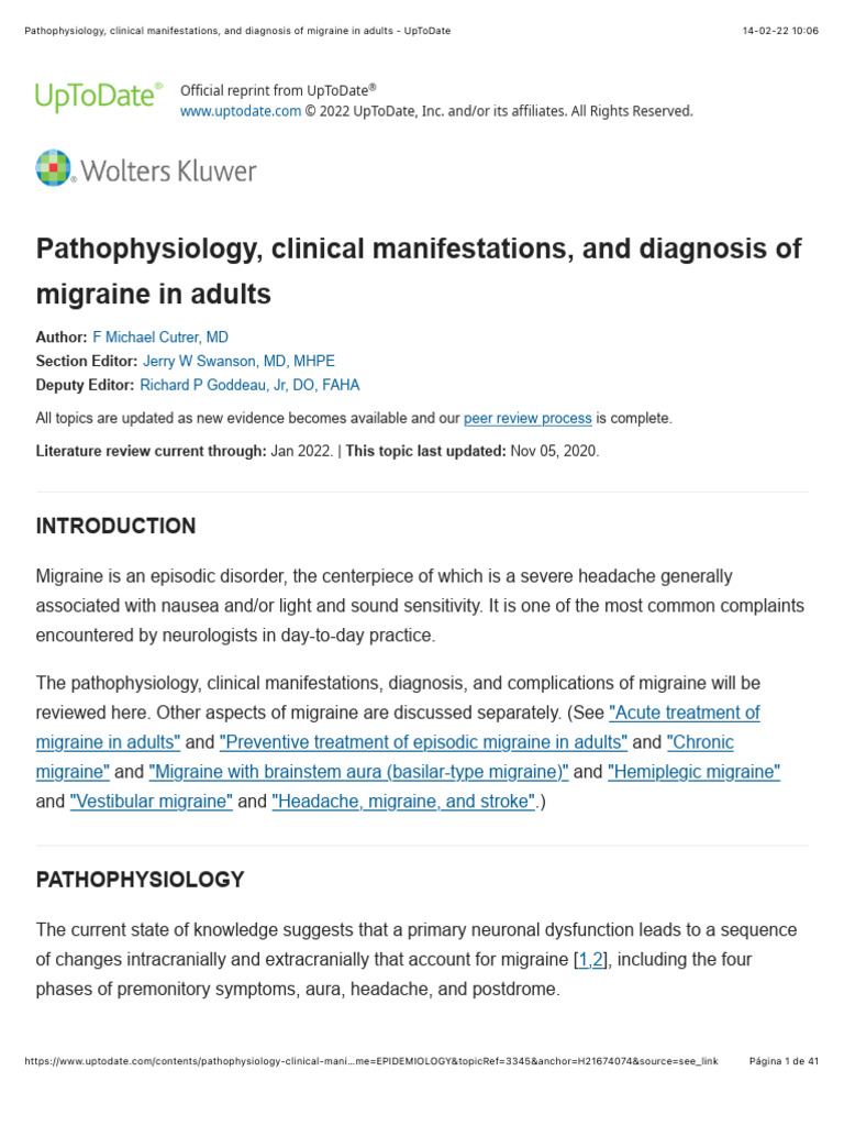 Pathophysiology, Clinical Manifestations, and Diagnosis of Migraine in ...