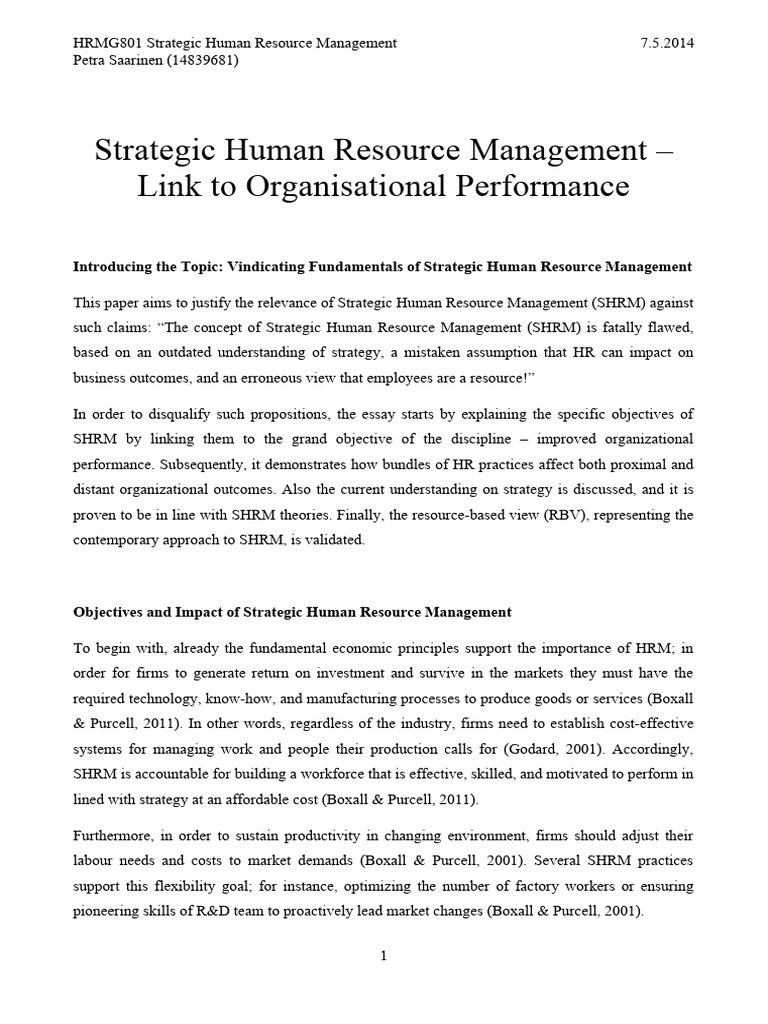 Strategic Human Resource Management 1 Pdf Strategic Management