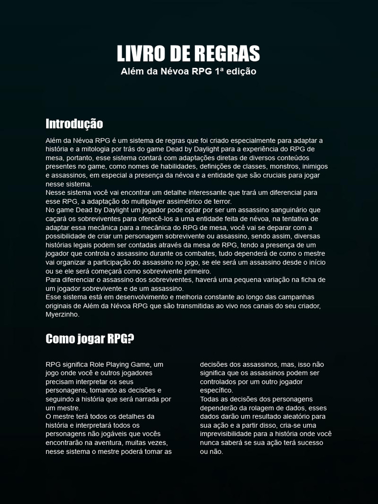 Regras do RPG Além da Névoa | PDF | Jogos de RPG | Vida
