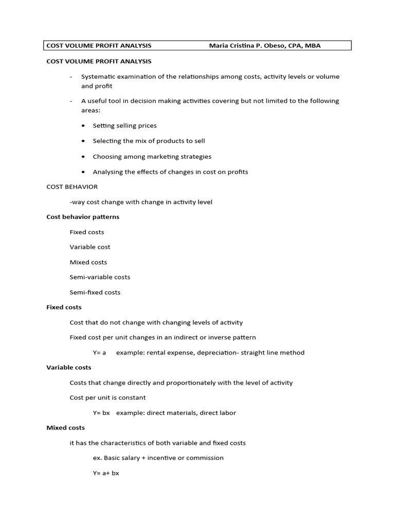 Cost Volume Profit Analysis | PDF | Financial Economics | Economies