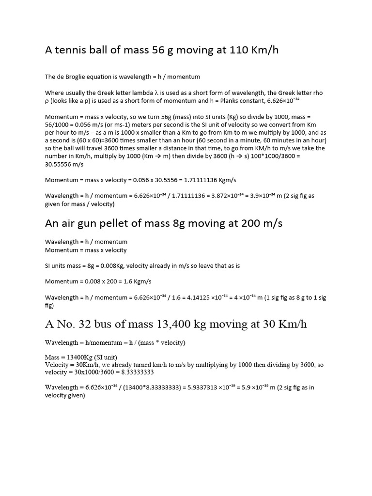 Examples using the de broglie equation pdf