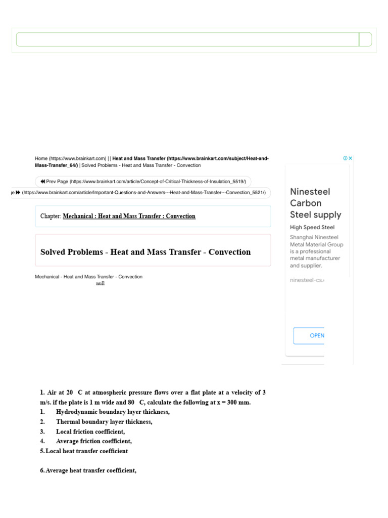 Solved Problems - Heat and Mass Transfer - Convec | PDF | Heat Transfer ...