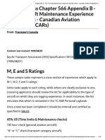 Airworthiness Chapter 566 Appendix B - Part 1 Aircraft Maintenance Experience Sample Tasks - Canadian Aviation Regulations (CARs)