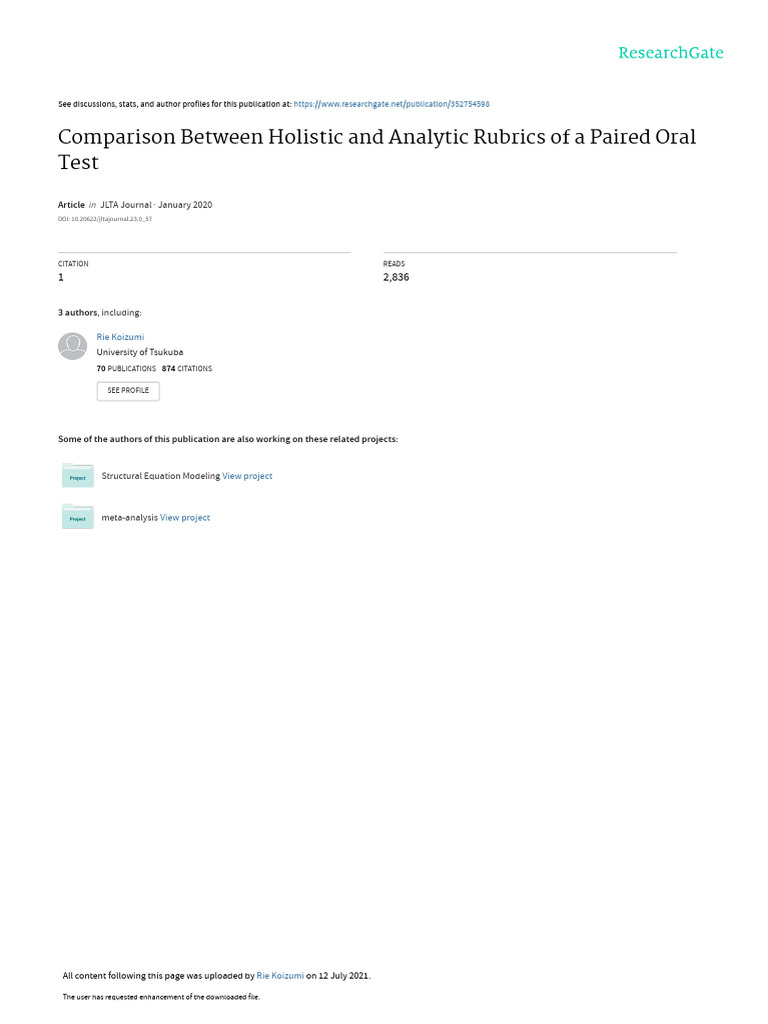 Comparison Between Holistic and Analytic Rubrics | PDF | Rubric ...