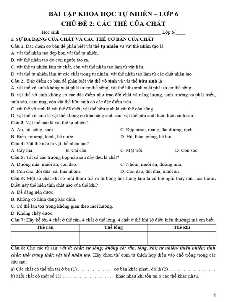 BÀI TẬP KHTN (Chủ đề 2) | PDF