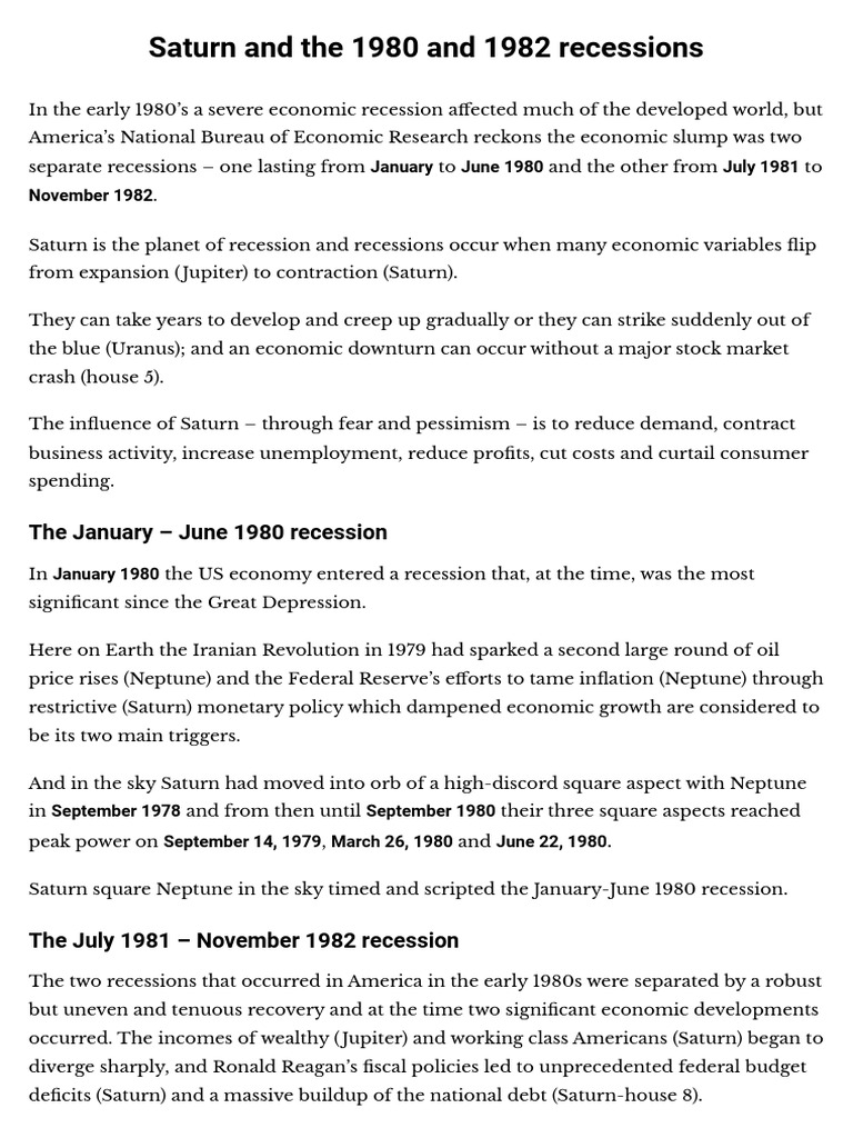 Saturn and The 1980 and 1982 Recessions - Astrology For Aquarius | PDF ...