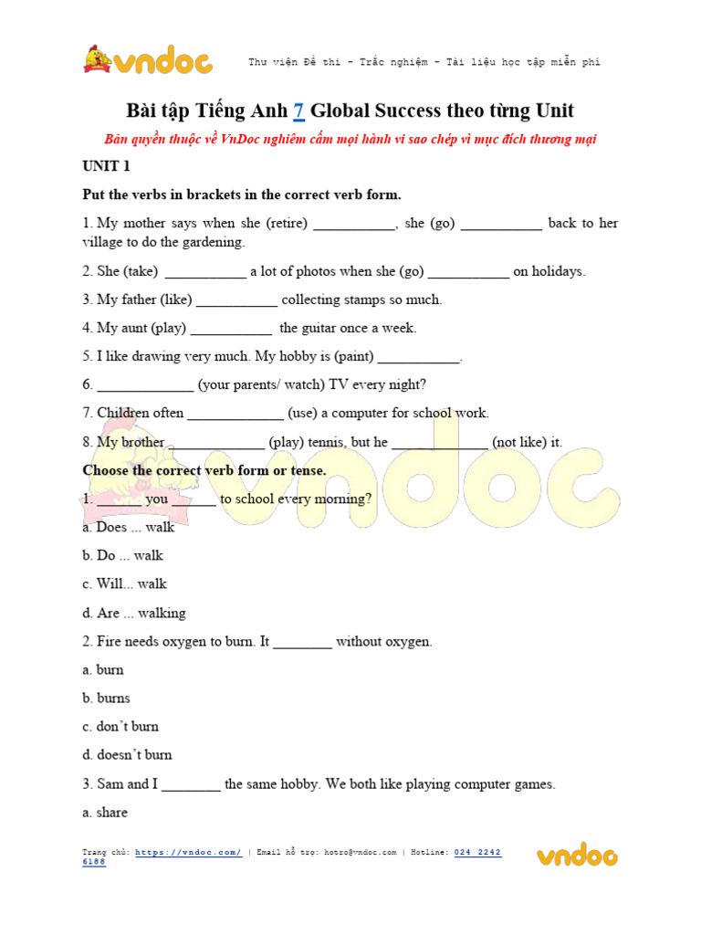 Bài Tập Tiếng Anh 7 Global Success | PDF | Hue | Bus