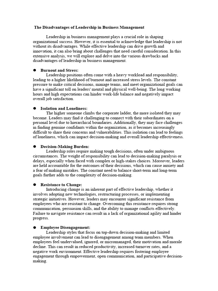 Disadvantages of Business Leadership | PDF | Leadership | Decision Making