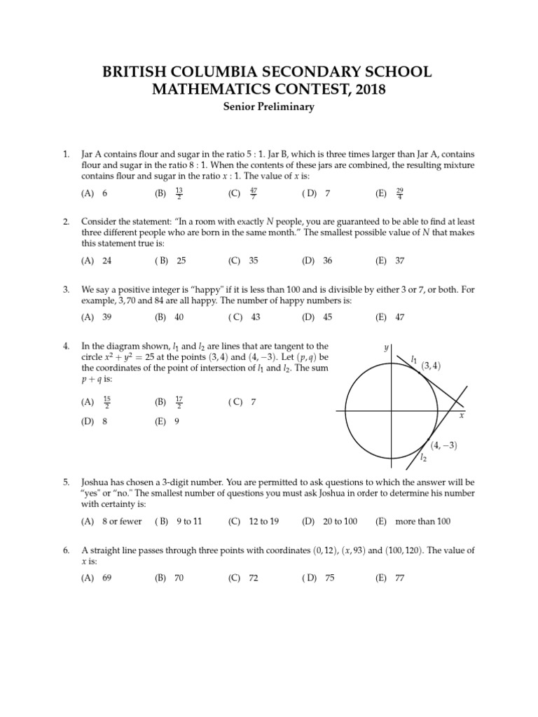 BC Senior Math Contest 2018 | PDF | Ratio | Euclidean Geometry