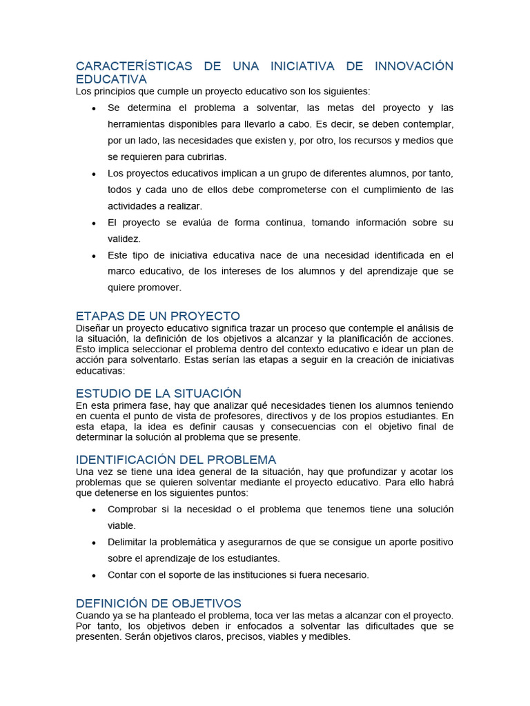 Etapas de Un Proyecto Educativo | PDF | Planificación | Cognición