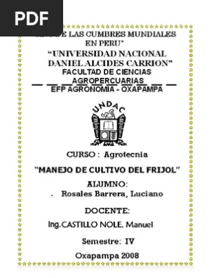 Manual De Cultivo Frijol Phaseolus Vulgaris Suelo