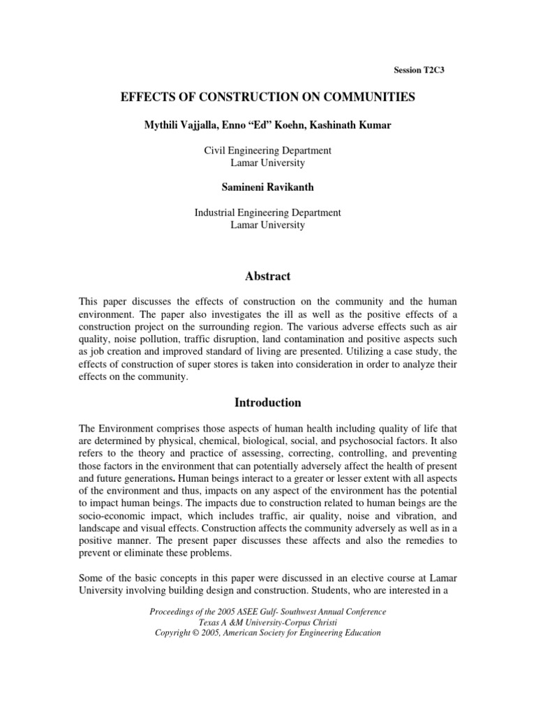 View of Effects of Construction On Communities | PDF
