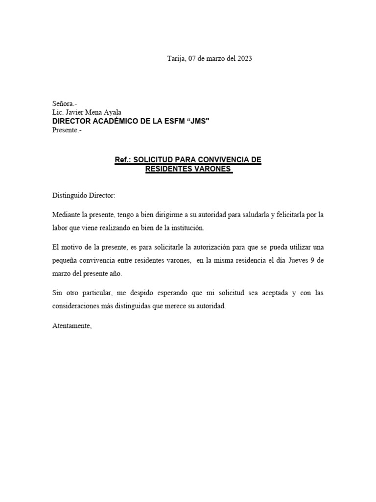 Carta de Solicitud para Convivencia | PDF