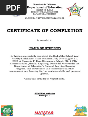 Certificate of Completion
