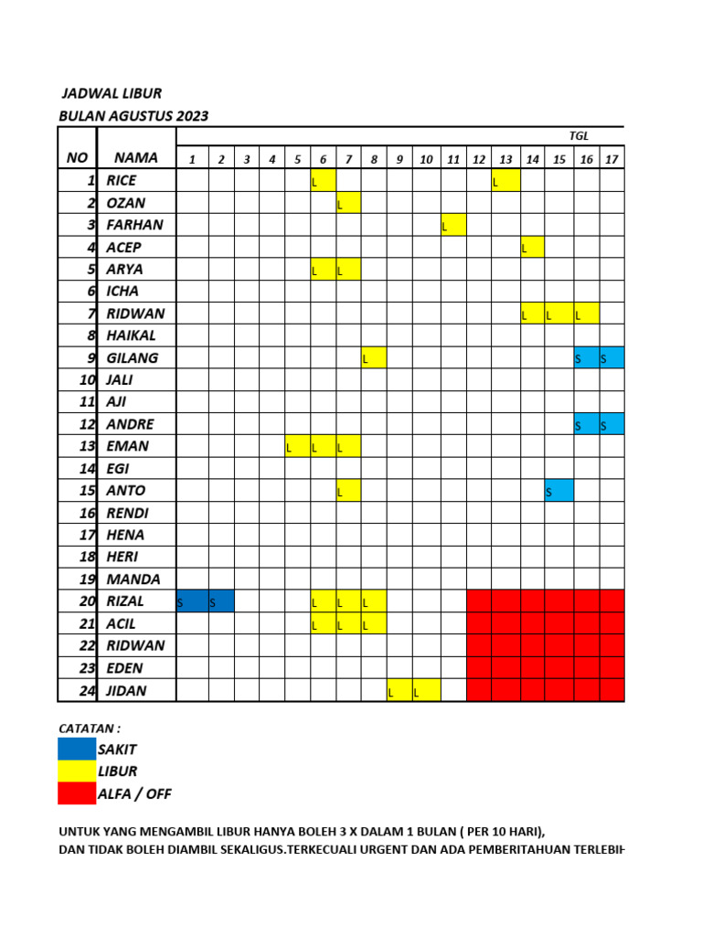 Form Jadwal Libur | PDF