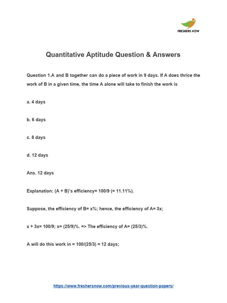 Quantitative Aptitude Question Papers PDF