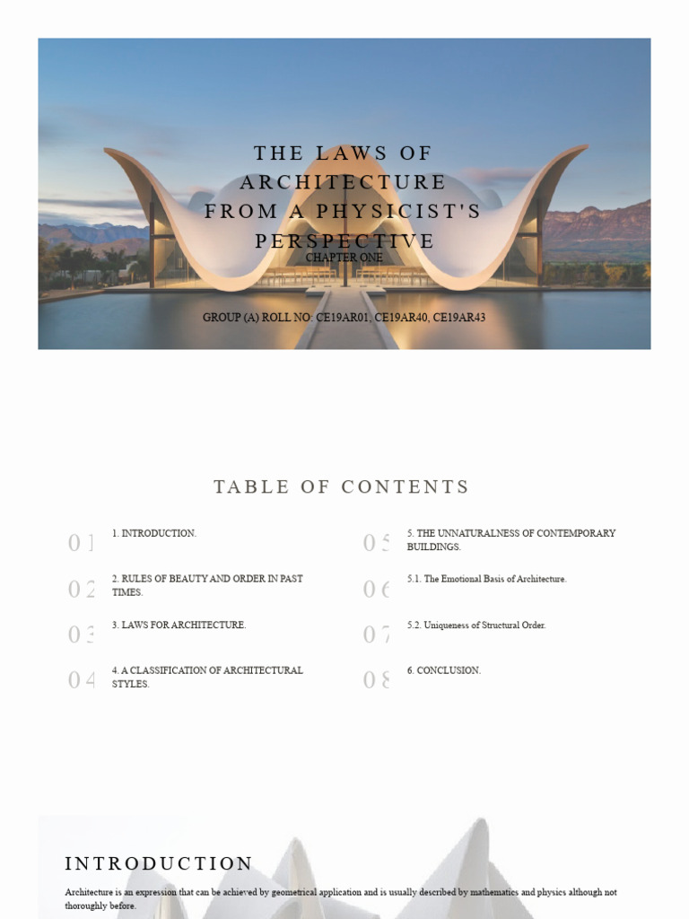 The Laws of Architecture From A Physicist's Perspective (Final Draft