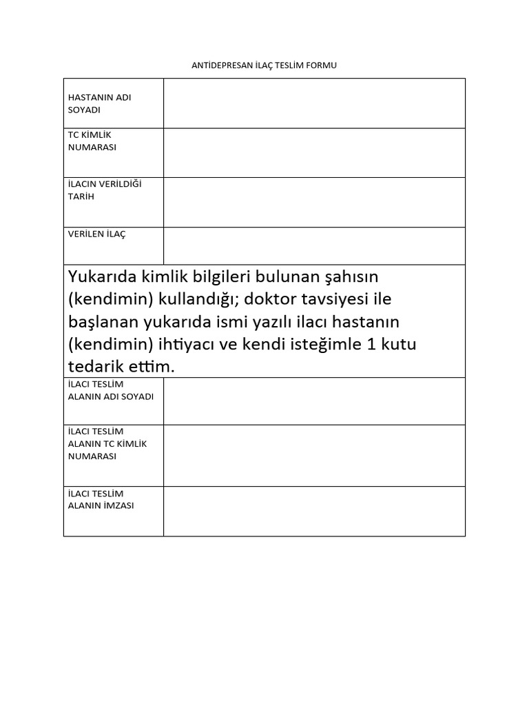 Antidepresan İlaç Teslim Formu | PDF