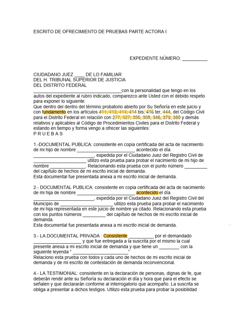Escrito de Ofrecimiento de Pruebas Parte Actora I | PDF