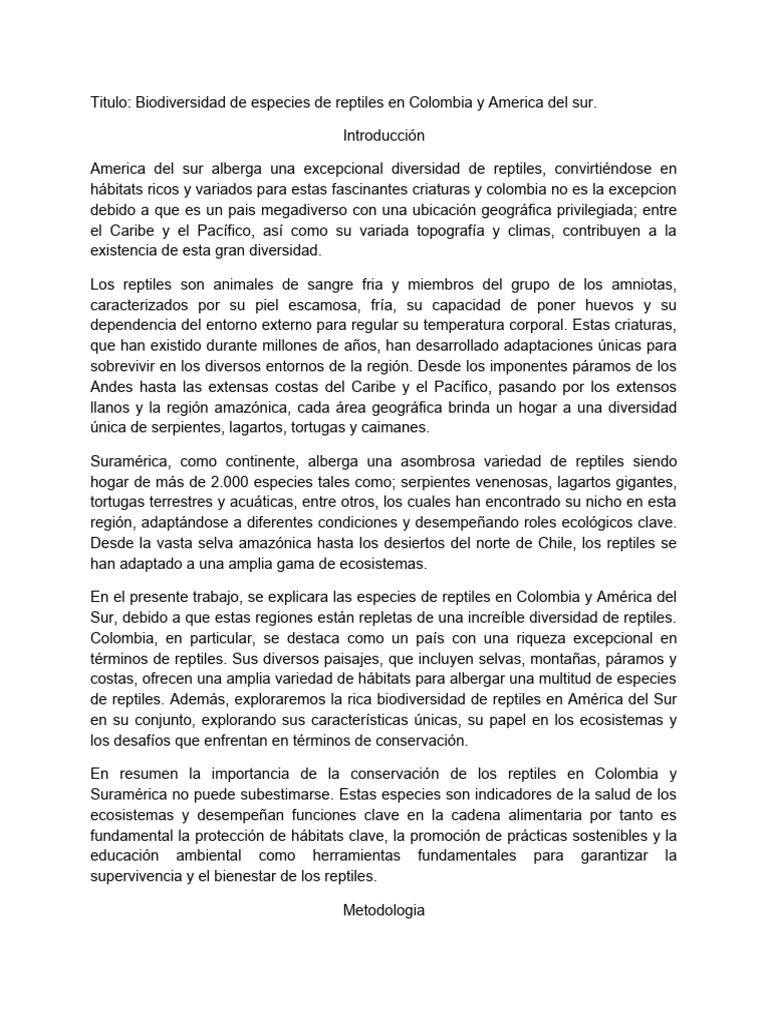 Especies de Reptiles en Colombia y America Del Sur | PDF