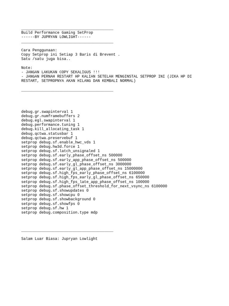 Brevent SetProp Commands for Gaming | PDF | Games & Activities | Computers