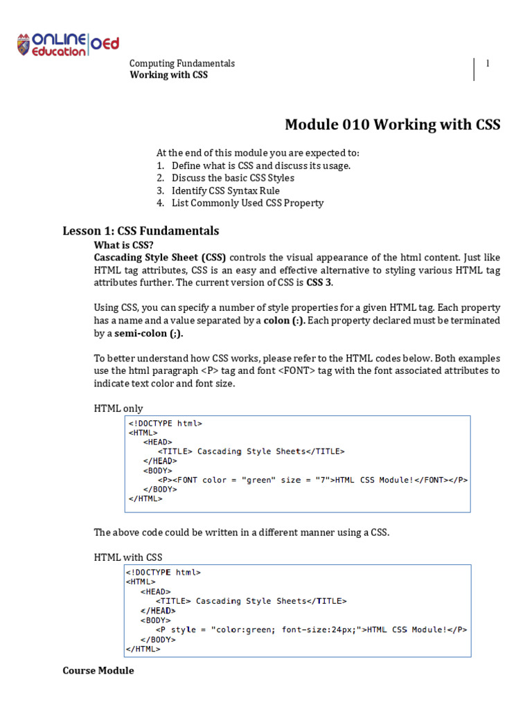 Week 12 - Working With CSS | PDF
