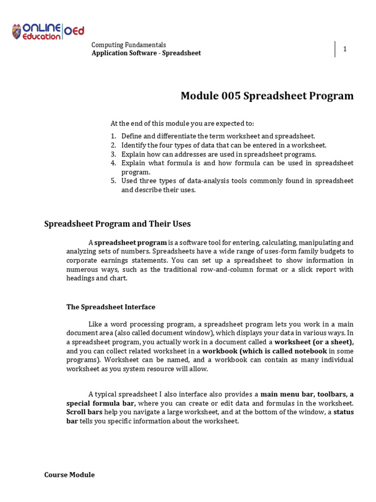 Week 6 spreadsheet program pdf spreadsheet worksheet