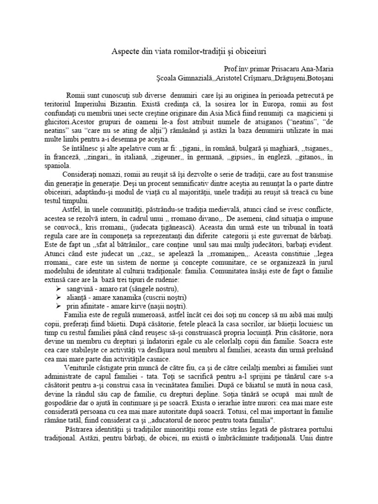 Referat Traditiile Rromilor | PDF