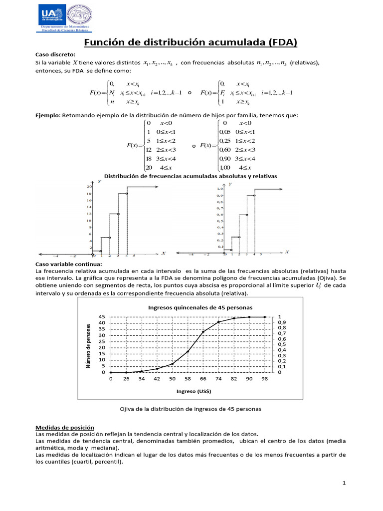 Estadística (FDA, Medidas, Tabla bidimensional) PDF