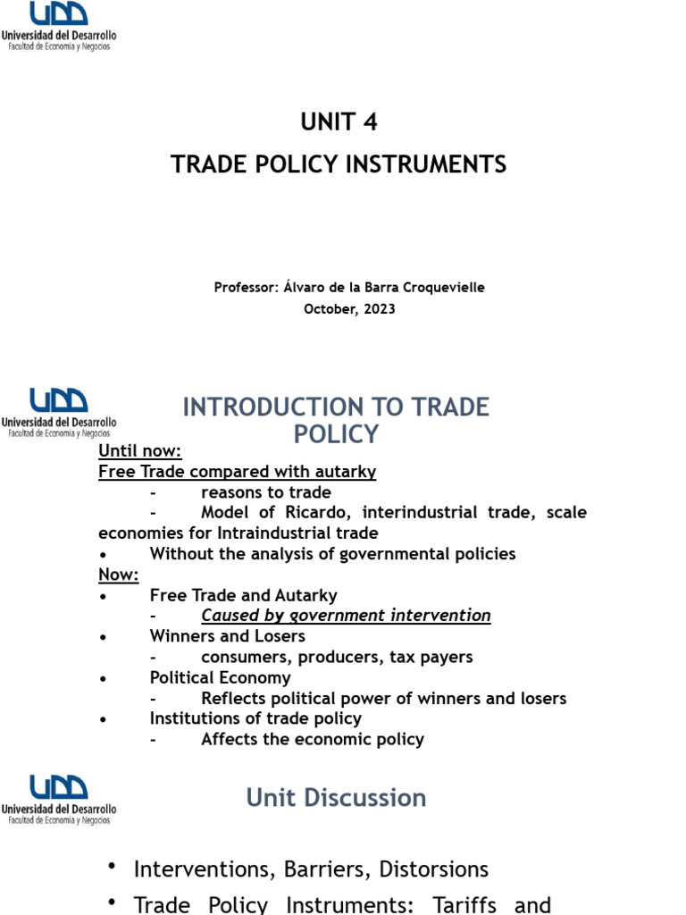 Unit 4 Instruments of Trade Policy Oct 2023 PDF Non Tariff Barriers To Trade Tariff