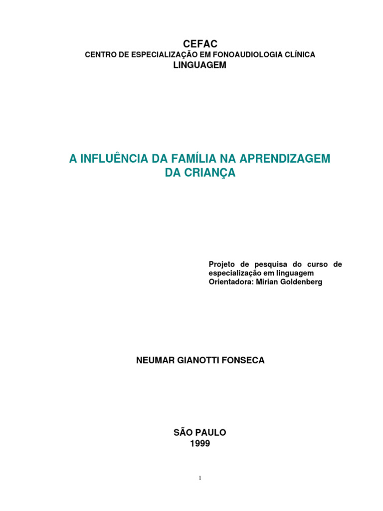 A Influencia Da Familia Na Aprendizagem Da Criança | PDF | Aprendizado ...