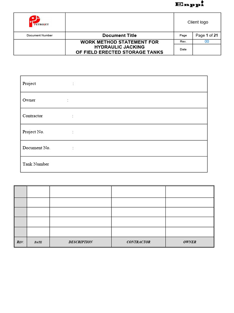 Method Statement For Hydraulic Jacking PDF Welding Construction