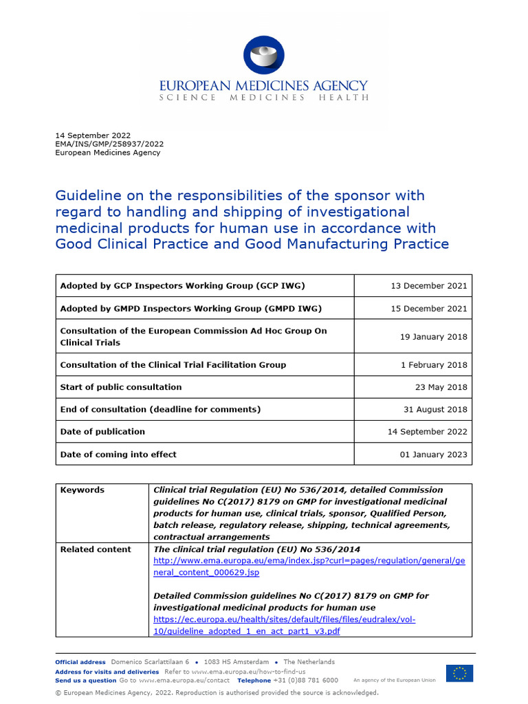 IMP Shipping Guidelines for Sponsors | PDF | Clinical Trial