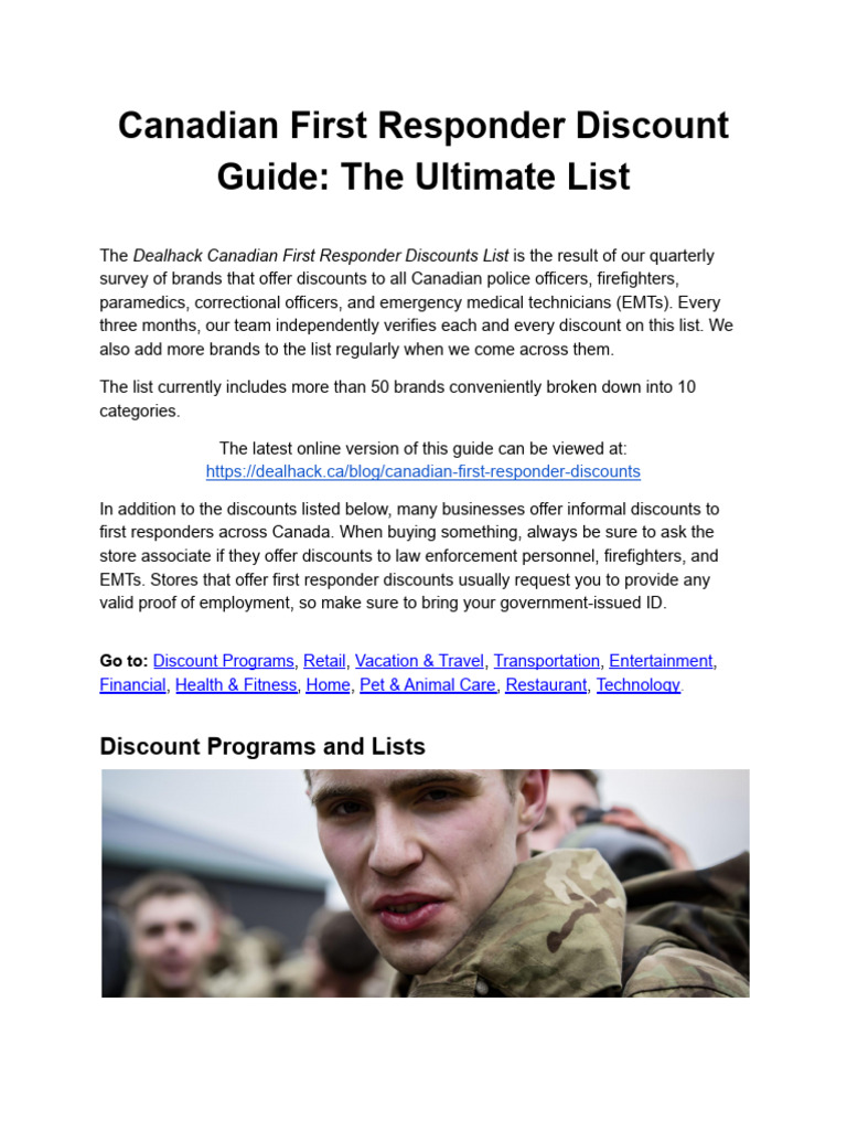 Canadian First Responder Discounts Guide | PDF