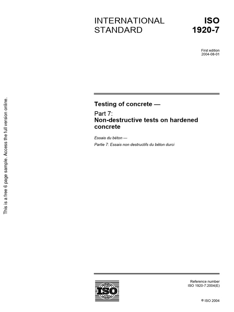 ISO-1920-7-2004 Testing of Concrete - Non-Destructive Tests On Hardened ...