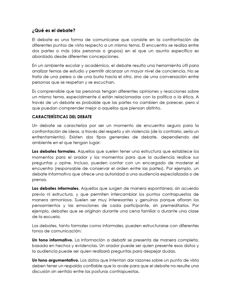 Qu Es El Debate PDF Hablar En P blico Comunicaci n Humana