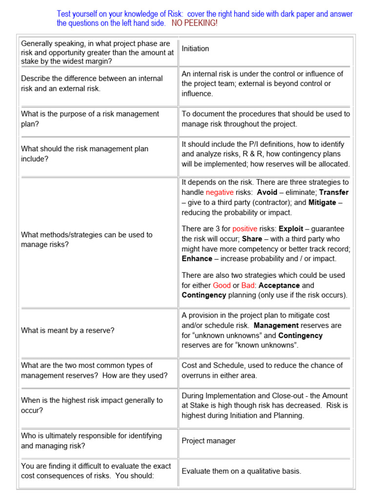 Risk QnA Cards | Download Free PDF | Risk | Risk Management